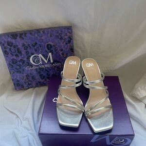 Silver Square-Toe Heels with Modern Design